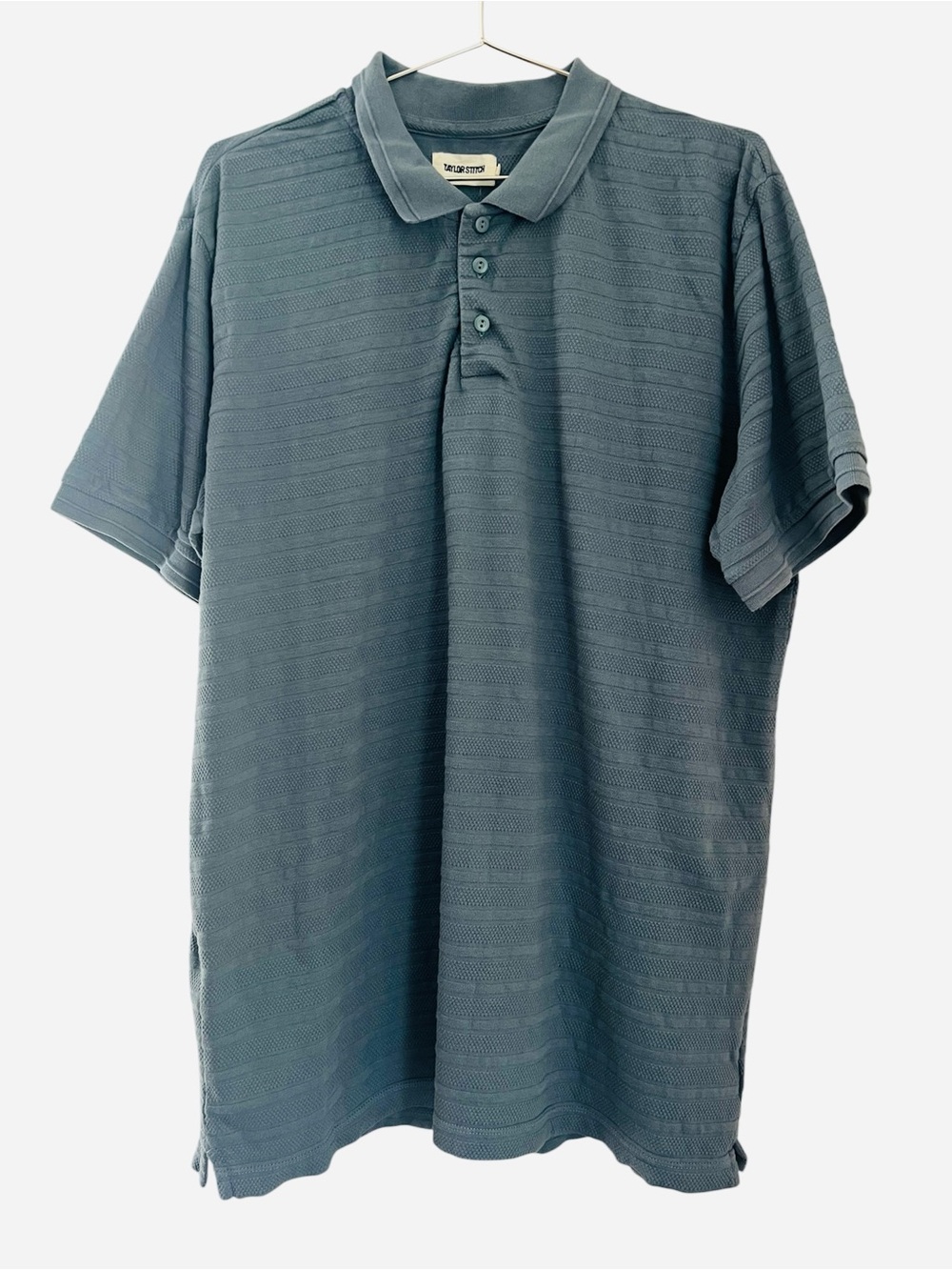 Taylor Stitch Polo Shirt Men’s 46/ XXL Blue Organic Cotton Textured Short Sleeve